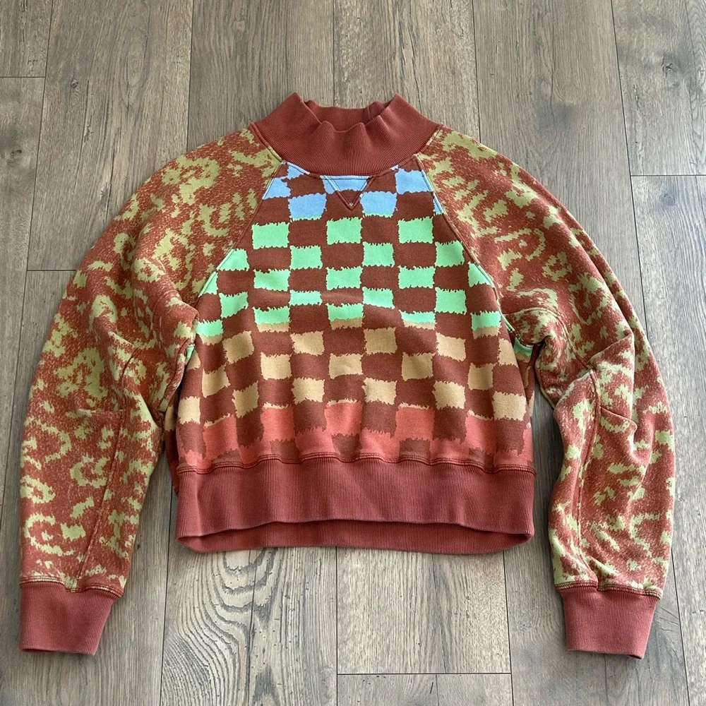 FP Movement by Free People Rust Multi-Color Checker Pullover Sweatshirt - Picture 2 of 8